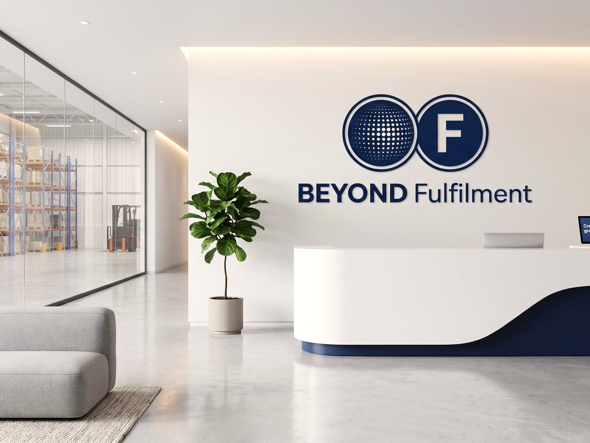 Concept image of a goods-in area with the brand mark on the wall